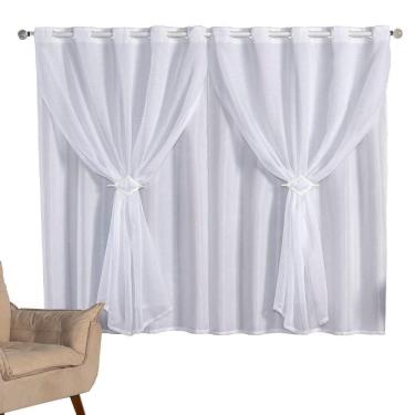 Imagem de Cortina 2metros Voal Linho Com Forro Varão 2x1,7m Branco