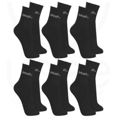 Imagem de Kit 6 Pares Meias Cano Médio Com Felpa Algodão Original Mash, Preto, 3