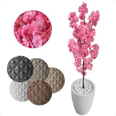 Imagem de Flor Cerejeira Rosa Bebê Japonesa Arranjo Artificial Com Vaso de Decor