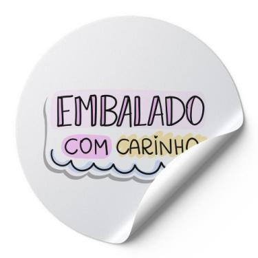 Imagem de 120 Etiquetas Adesivas Redondas Embalado Com Carinho Impressão De Alta