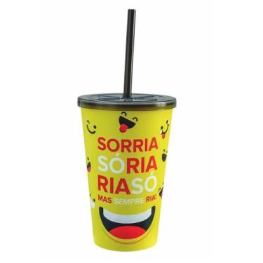 Imagem de Copo Decorado Com Canudo Sorria 550 Ml Festa e Lembrancinhas - Usual U
