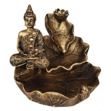 Imagem de Incensário De Resina Modelo Cascata Folha Buda Meditando - Decore Casa