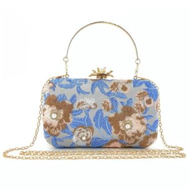 Imagem de Bolsa de mão vintage bordada floral pérola corrente noturna bolsa de ombro pequena bolsa clutch para mulheres convidadas de casamento, Prata, 9.45" * 3.15" * 6.69" (24cm * 8cm * 17cm)