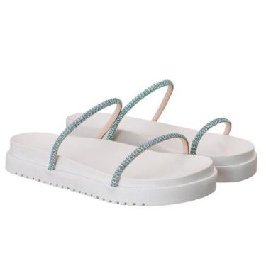 Imagem de Papete Feminina Branca E Azul Plataforma Strass Brilho Moda Luxo Verão