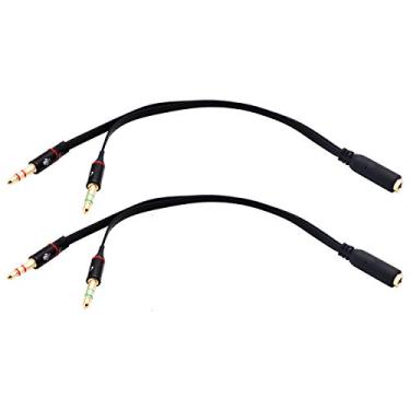 Imagem de Cabo divisor ZdyCGTime 3,5 mm áudio Y 4 polos 3,5 mm AUX macho para 2 x 3,5 mm fêmea fone de ouvido microfone e cabo divisor Y estéreo para adaptador divisor de fone de ouvido, para smartphone, tablets, MP3, MP4 (20 cm), Preto