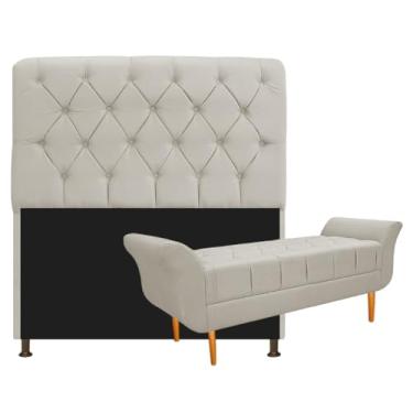Imagem de Kit Cabeceira Estofado Lady e Recamier Ari 140 cm Casal Suede Bege - Amarena Móveis