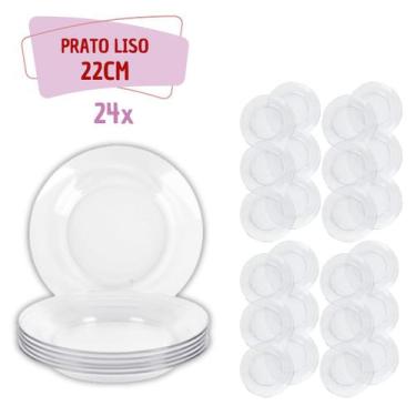 Imagem de Kit 24 pçs Pratos de Vidro Transparente Buffet Fundos 22cm - PRATICASA