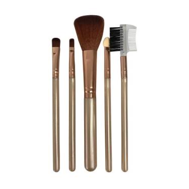 Imagem de Kit Com 5 Pincéis De Maquiagem Facial Blush Sombra Sobrancelha Lábios 