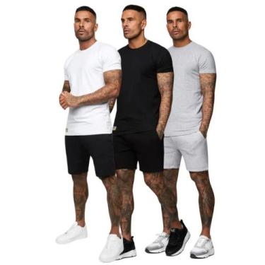 Imagem de Kit 3 Camisetas Masculina Slim em Algodão Cinza, Preta e Branca - Di N