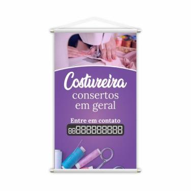 Imagem de Banner Costureira Consertos em Geral Contato Roxo Grande - PlimShop