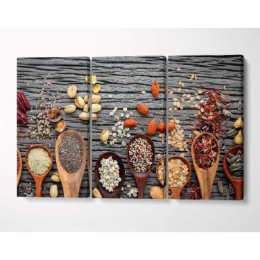 Imagem de 3 Quadros em Tecido Canvas Colher Tempero Cozinha Arroz 08 - LindaCasa