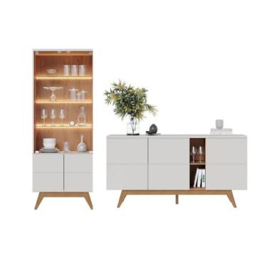 Imagem de Kit Buffet e Cristaleira Noronha Para Sala Off White Matte/ Freijó - C