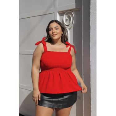 Imagem de Blusa Feminina Bata Soltinha Plus Size Alcinha Regata Elástico Ajustav