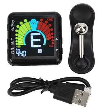 Imagem de Vomeko no afinador de guitarra, clipe de afinador de metrônomo, em dispositivo de afinação de instrumento de corda multifuncional recarregável 2 em 1, para instrumento de baixo de