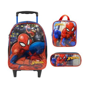 Imagem de Kit Mochila Rodinha G + Lancheira Estojo Homem Aranha Xeryus