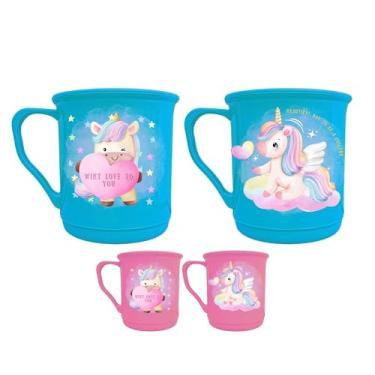 Imagem de 2 Canecas Infantis Unicórnio Baby Personalizada Plástico 350ml BPA free Segura Com Alça Ideal Para Treinamento Festa Lembrancinha (Caneca Azul)