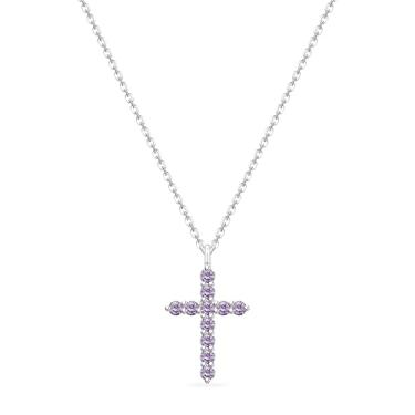Imagem de LMXXVJ Colar De Fé Com Cruz De Ametista Roxa Criado Para Mulheres, Colar Com Pingente De Cruz Em Camadas Pequenas, Joia, Presente De Aniversário, Festival, Baile De Formatura, Tom Prateado