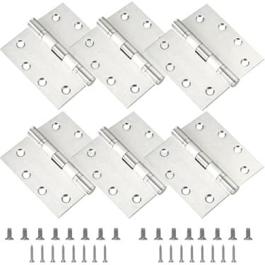 Imagem de Pacote com 6 dobradiças de porta comerciais pesadas, 11,5 x 11,3 cm, espessura de aço inoxidável de 3 mm, dobradiça de porta de rolamento de esferas de aço silencioso com cantos quadrados para portas