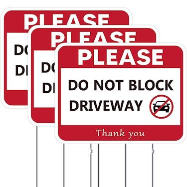 Imagem de Thyle Placa de entrada de automóveis de plástico ondulado dupla face sem caminhões na garagem com 6 suportes altos para suprimentos de segurança de veículos externos (vermelho) 3 peças de 43 x 33 cm