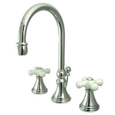 Imagem de Kingston Brass Torneira de banheiro generalizada Governor KS2981PX com puxador de latão e porcelana, cromado polido