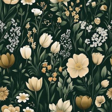 Imagem de vuacepe Papel de parede floral vintage floral 43 cm × 196 cm papel de contato floral verde escuro flores autoadesivo papel de parede removível impermeável para banheiro decorativo