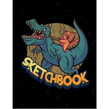 Imagem de Sketchbook: Cat riding Dinosaur Sketchbook for boys Ages 4-8, Ages 9-12, Large Blank Sketchbook, 120 Pages, 8.5" x 11", Cool Dinosaur Blank Notebook ... Boys, Dinosaur Sketchbook, Kids Drawing Books