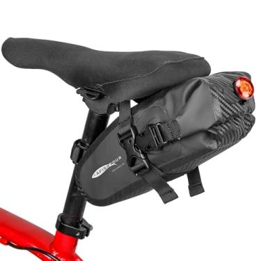 Imagem de AFISHTOUR Bolsa impermeável para selim de bicicleta – Bolsa de 1,5 L com fecho roll-top para ciclismo, assento embaixo do assento, pacote de armazenamento para viagens de mountain road bike (preto)
