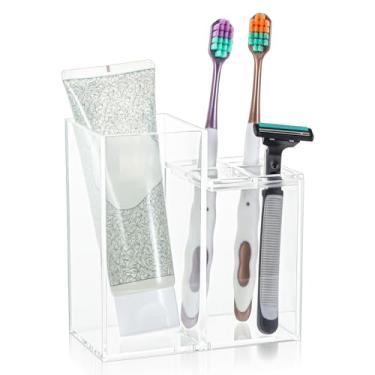 Imagem de Suportes de escova de dentes para banheiros, escova de dentes elétrica de acrílico premium e suporte de pasta de dentes, organizador de escova de dentes multifuncional de aço inoxidável com 5