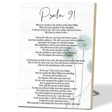 Imagem de Salmo 91 Sinais de parede inspiradores para decoração de parede religiosa, decoração de mesa de madeira para decoração de mesa cristã, arte de parede rústica para sala de oração, decoração de quarto