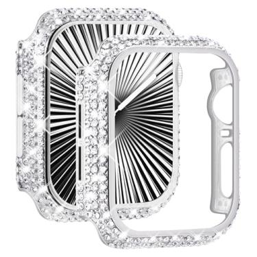 Imagem de NewWays Pacote com 2 capas brilhantes de diamantes completos para Apple Watch 40 mm feminina, diamantes totalmente pavimentados, amortecedor protetor para iWatch SE séries 6 5 4 40 mm,