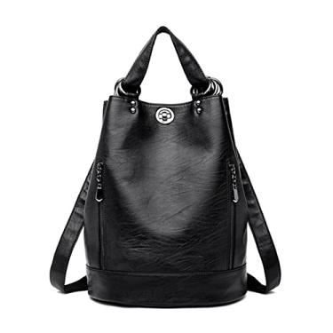 Imagem de Mochila Feminina Bolsa de Ombro Couro Luxo Mochila Feminina Mochila Escolar Sacos de Viagem Mochila Mochila Mochila(Black)