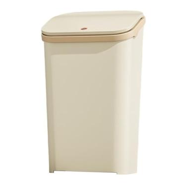 Imagem de LICONG-2020 Caixote do lixo de cozinha com tampa, lata de lixo de plástico de 5,2 galões com tampa tipo prensa e anel de pressão embutido para casa/banheiro/escritório/cesto de lixo de garagem (Cáqui)
