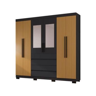 Imagem de Guarda-roupa Casal 6 Portas 4 Gavetas Araplac Lisboa, Freijo e Carbono