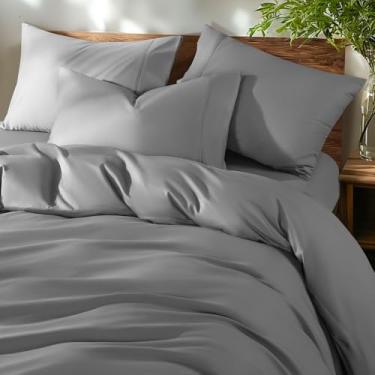 Imagem de Shilucheng Capas de edredom tamanho Queen 100% algodão - 600 fios, capa de edredom de algodão egípcio de cetim luxuoso com fecho de zíper e laços de canto, capas de edredom de cama de hotel 3 peças