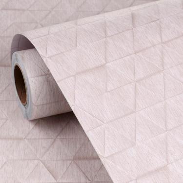 Imagem de FunStick Papel de parede geométrico rosa nude de 40 x 1,198 cm, papel de parede removível abstrato para locatário, rolo de papel de parede rosa para quarto, meninas, quarto de crianças, escritório,