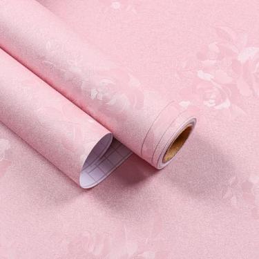 Imagem de EaseStick Papel de parede rosa com estampa em relevo para armários papel de parede floral rosa removível texturizado meninas papel de parede 39,9 x 406,4 cm à prova d'água vintage decoração de parede