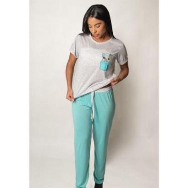 Imagem de Pijama Feminino Manga Curta Calça Comprida Adulto Malha Estampado-Feminino