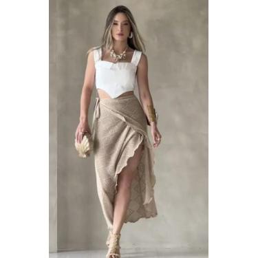 Imagem de Saia Envelope Midi Transpassada Leve e Sofisticada - Modella, Preto, U