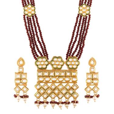 Imagem de I Jewels Colar indiano banhado a ouro Bollywood Polki Kundan multi fio de latão conjunto de joias com brincos para mulheres (ML252), Não aplicável
