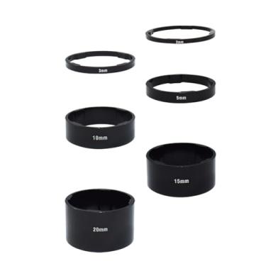 Imagem de Yuauy Espaçador de arruela de haste de fone de ouvido de bicicleta preto 2/3/5/10/15/20 mm serve para tubos de direção de cabeças de 1-1/8" (28,8 mm) para bicicleta de estrada MTB liga de alumínio