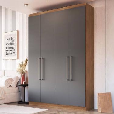 Imagem de Guarda-Roupa Solteiro Oxford 4 Portas 2 Gavetas Freijó/Cinza - Irm Móveis