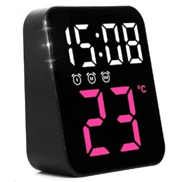 Imagem de Relógio Digital LED para Mesa e Parede, Termômetro, Despertador, Alimentação USB/Pilha (Pink)
