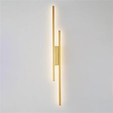 Imagem de Luminária de parede LED linear de tira longa, corpo de latão e cúpula de silicone, arandela nórdica, luminária de parede interna para quarto e sala de estar (dourada, 80