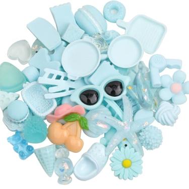 Imagem de YAKA 50 peças multicoloridas, enfeites de resina, artigos de scrapbook, artesanato, aplique de fundo plano, enfeites artísticos, decorações de geleca, berloques de geleca