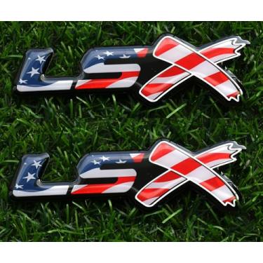 Imagem de 2 peças LSX Tampa traseira lateral porta-malas emblema 3D substituição para Chevy Camaro Corvette (bandeira dos EUA)