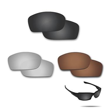 Imagem de Fiskr Lentes polarizadas de substituição para óculos de sol Oakley Fives Squared (OO9238) com revestimento antiarranhões, água salgada e antipoeira (preto furtivo, prata metálico e marrom bronze)