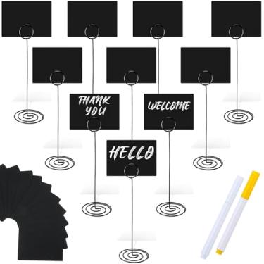 Imagem de TecUnite 12 placas de quadro-negro pequenas, 10 x 7,6 cm, com suporte de metal, 2 giz à base de água, para buffet, mesa, lousa (preto, 22 x 7 cm)