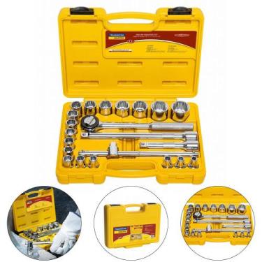 Imagem de Jogo de soquetes estriado e acessórios 1/2" com 22 peças - tramontina,