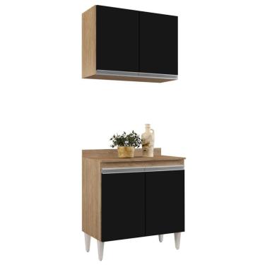 Imagem de Armário Aéreo Califórnia E Balcão Hawai Com Tampo 80cm Castanho-preto - Lumil