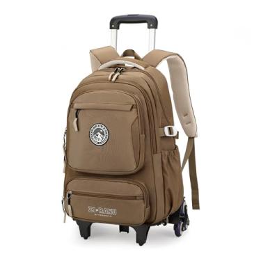 Imagem de GRUOTEIS Mochila com rodinhas de cor sólida para meninos e meninas, mochila escolar com 6 rodas, 6 rodas - cáqui, Small, Mochilas Daypack